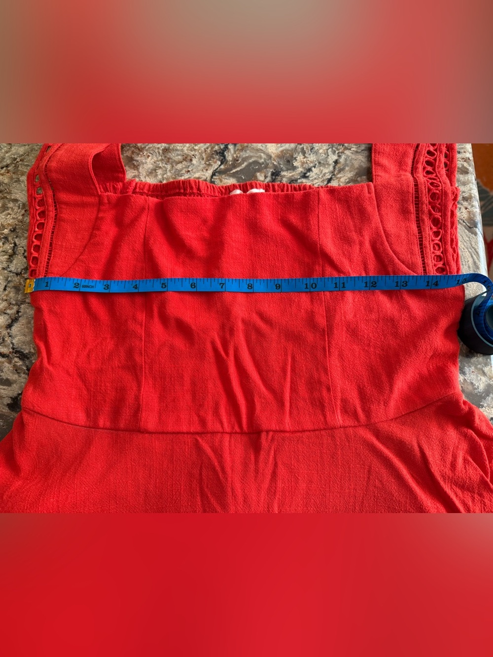 Entro Red Peplum Tank Top - Sleeveless Eyelet Trim, size large - Picture 5 of 6